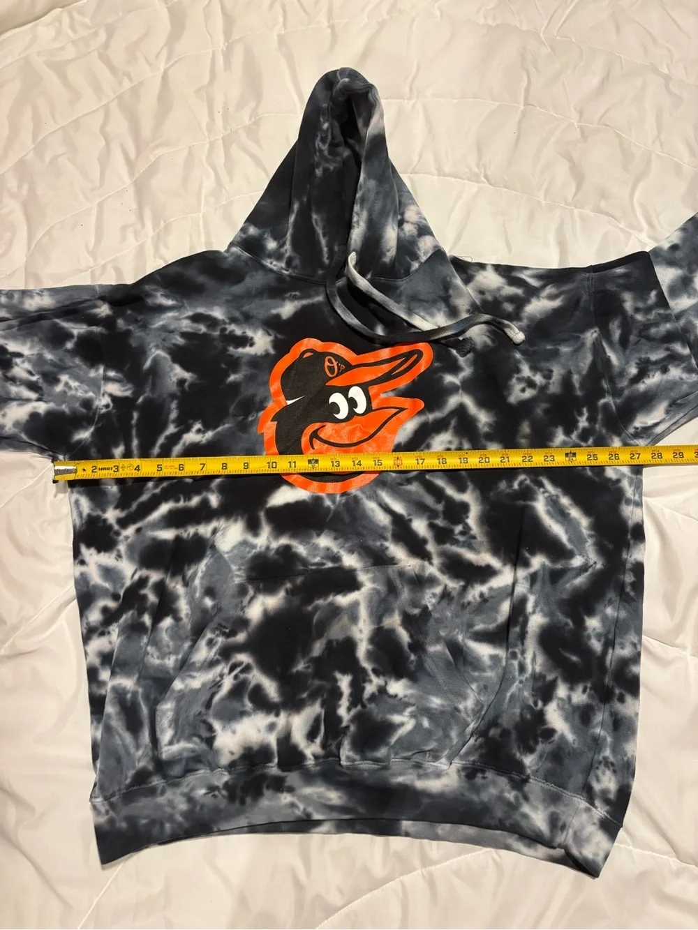 Stitches Black and White Tie-Dye Hoodie with Orange Baltimore Orioles Logo XL